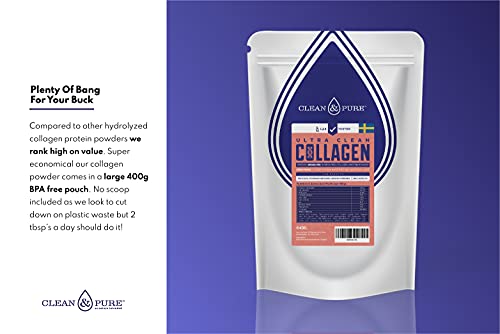 Clean & Pure Collagen Powder, Lab Tested Bovine Peptides with No or Zero Growth Hormones, Pesticides or Vet Meds - 400g Lean Caffeine