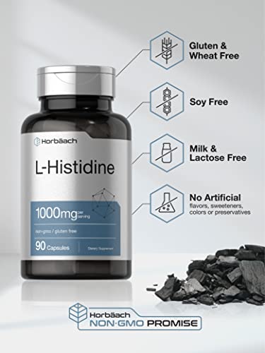 Horbaach L-Histidine 1000mg 90 Capsules | Non-GMO and Gluten Free | Pharmaceutical