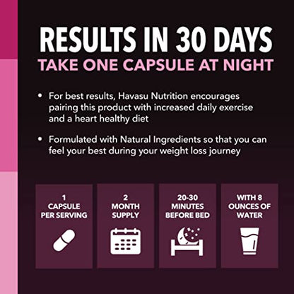 HAVASU NUTRITION Night Time Fat Burner Weight Loss Pills for Women | Appetite Suppressant for Weight Loss (+ Vitamin D, 60 Count)