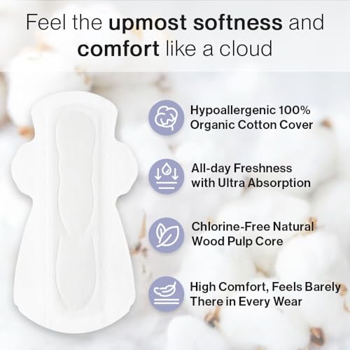 SANDIS Feminine Pad for Women - Large 48 Count 100% Organic Cotton Ultra Thin with Wings SANDIS
