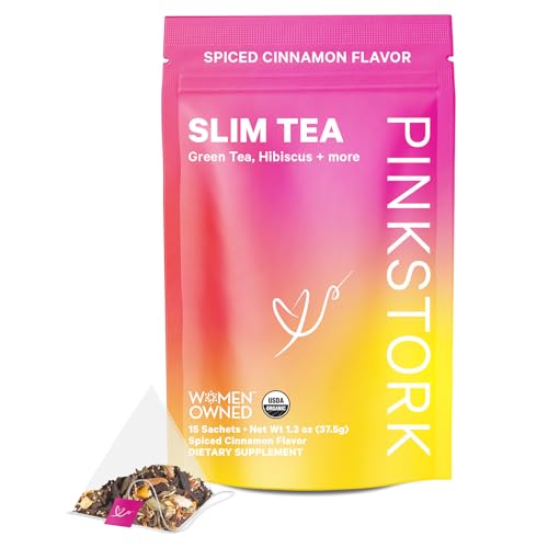Pink Stork Slim Tea with Organic Dandelion Root, Green Tea, Ginger and Hibiscus for Detox
