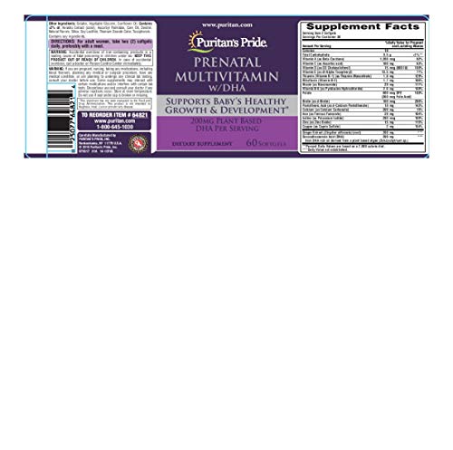 Puritan's Pride Prenatal Multivitamin with DHA, Supports Baby's Growth and Development Puritan's Pride