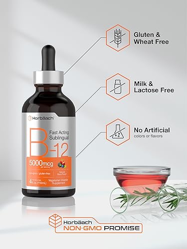 B-12 | 5000mcg | 4oz | Natural Berry Flavor Fast-Acting Sublingual Liquid Vitamin Horbäach