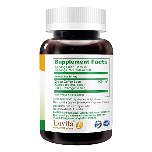 Lovita High-Potency Green Coffee Extract: 1600mg Equivalent, 50% Chlorogenic Acid Lovita