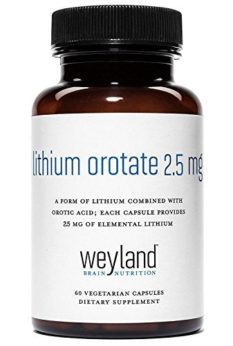 Lithium Orotate 2.5mg (1 Bottle), 60 Vegetarian Capsules, Lithium Supple
