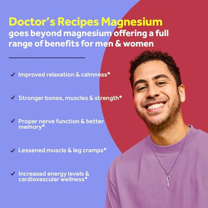 Doctor's Recipes Magnesium Glycinate for Men & Women, 100mg Elemental Mag, 90 Caps