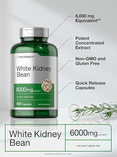White Kidney Bean Extract Capsules | 6000mg | 400 Count | Non-GMO & Gluten Free