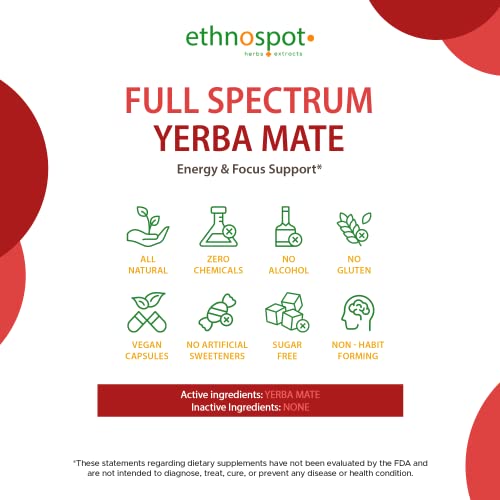 Full Spectrum Yerba Mate Capsules - Boosts Energy & Mental Focus - Supports Health Ethnospot
