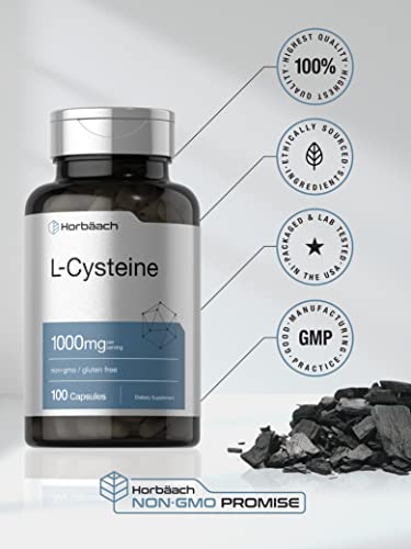 L-Cysteine 1000mg | 100 Powder Capsules | Non-GMO, Gluten Free Supplement