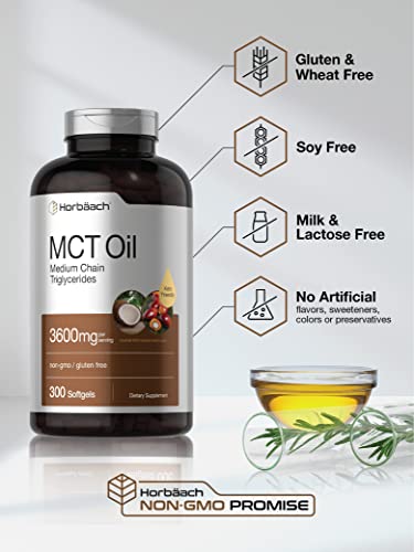 Keto MCT Oil Capsules 3600mg | 300 Softgels | Coconut Oil Pills | Non-GMO and Gluten