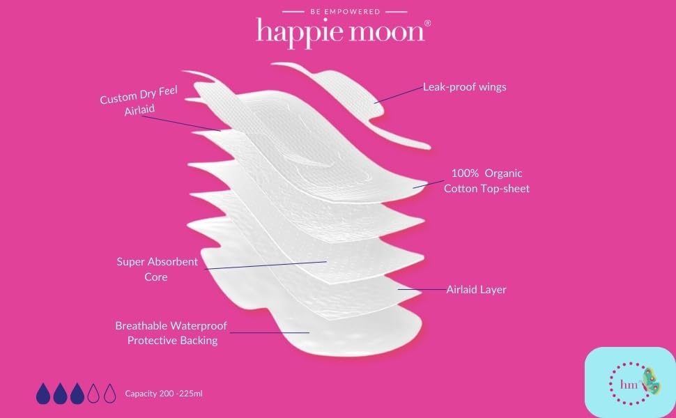 happie moon Tween and Teen Pads | Small Organic Cotton Cover Period Pads | Ultra Thin Cotton Pads Happie Moon