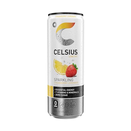CELSIUS Sparkling Strawberry Lemonade, Functional Essential Energy Drink, 12 Fl Oz 