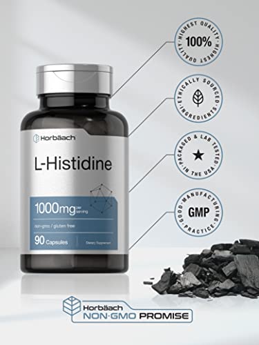 Horbaach L-Histidine 1000mg 90 Capsules | Non-GMO and Gluten Free | Pharmaceutical