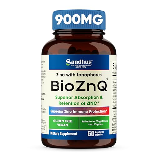 Sandhu's BioZnq 900mg Vegetarian Capsules Zinc Supplement with Quercetin