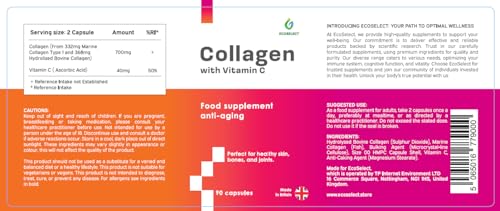 Collagen Capsules with Vitamin C - Dual Collagen Types for Skin, Hair, Joints 