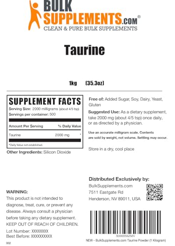 BULKSUPPLEMENTS.COM Taurine Powder - Taurine Supplement, Taurine 2000mg BULKSUPPLEMENTS.COM