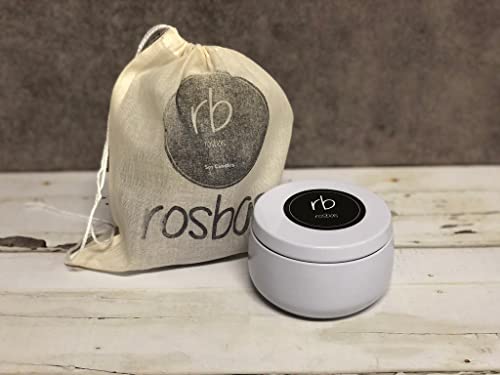 Rosbas Candle, Fraser Fir Scented, Natural Soy Wax, White Metallic Tin, 6 oz, Cotton Wick, Long Burn Time rosbas