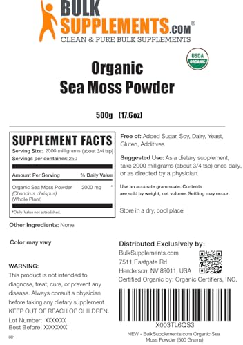 BULKSUPPLEMENTS.COM Organic Irish Sea Moss Powder - Sea Moss Supplement, Irish BULKSUPPLEMENTS.COM