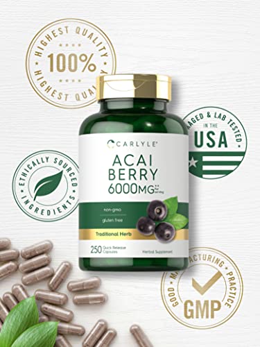 Carlyle Acai Berry Capsules 6000mg | 250 Count | Non-GMO & Gluten Free Acai Berry