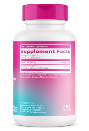 Pink Stork Vitex Supplement for Women - 1000 mg Organic Chaste Tree Berry to Support Hormone Balance Pink Stork