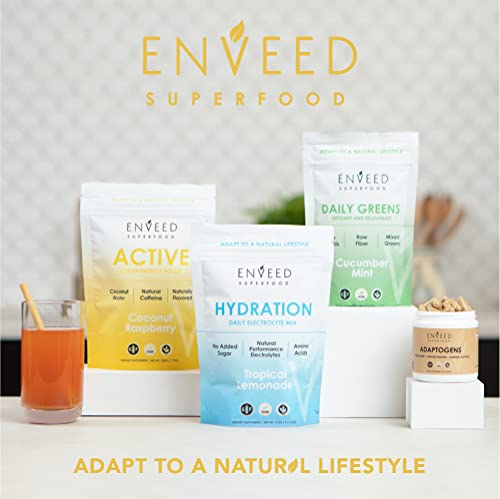 ENVEED SUPERFOOD Active | Natural Caffeine and Adaptogen Pre Workout Powder — Yerba Mate, Green Coffee Beans & Himalayan Pink Salt | Sustained Energy Levels with No Jitters or Crash — 20 Servings