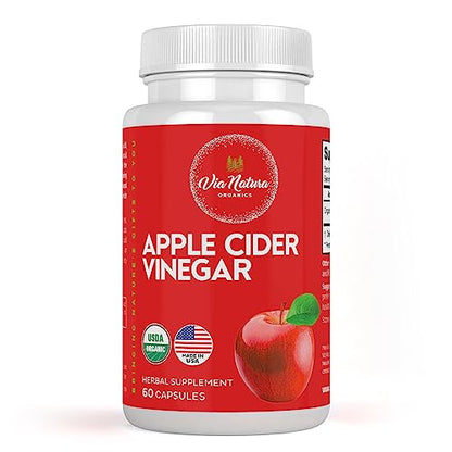 Via Natura Organics Apple Cider Vinegar Capsules 1000mg | Organic Herbal Supplement 