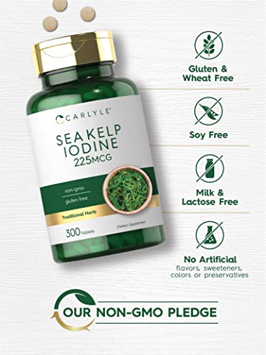 Sea Kelp Iodine Supplement | 225mcg | 300 Tablets | Non-GMO, Gluten Free | Traditional Carlyle