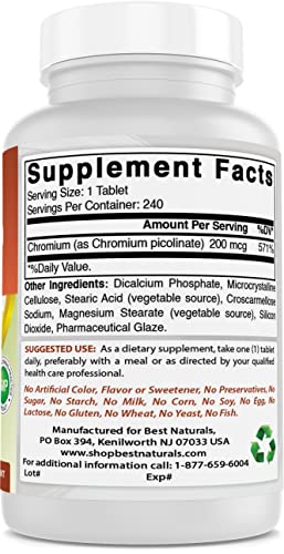 Best Naturals Chromium Picolinate Tablet, 200 mcg, 240 Count Best Naturals