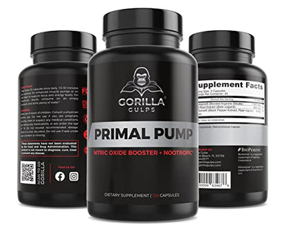 Gorilla Gulps - Primal Pump Nitric Oxide Supplement Nootropic 1500mg Nitrosigine L