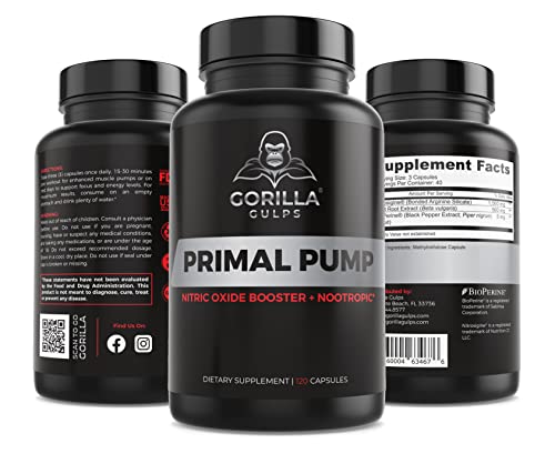 Gorilla Gulps - Primal Pump Nitric Oxide Supplement Nootropic 1500mg Nitrosigine L