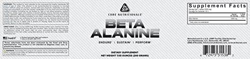 Core Nutritionals Beta Alanine, Daily Muscle Building and Recovery Supplement, 3.2 Grams