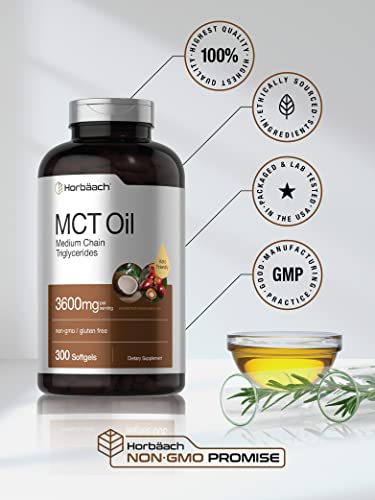 Keto MCT Oil Capsules 3600mg | 300 Softgels | Coconut Oil Pills | Non-GMO and Gluten