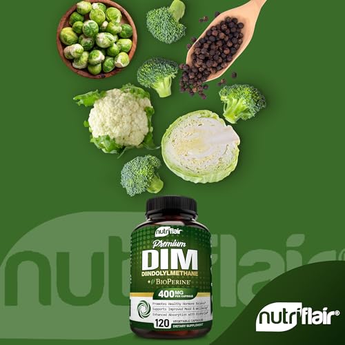 NutriFlair DIM Supplement 400mg with Bioperine, 120 Capsules - Diindolylmethane NutriFlair