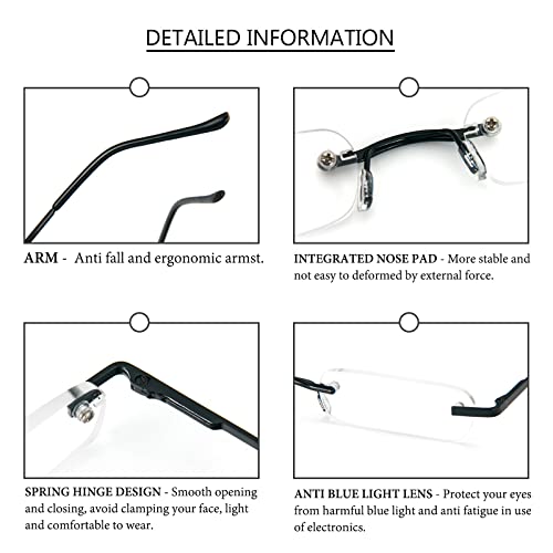 DXYXYO Mini Rimless Reading Glasses for Women Men, 2 Pack Slim Pocket Compact Metal