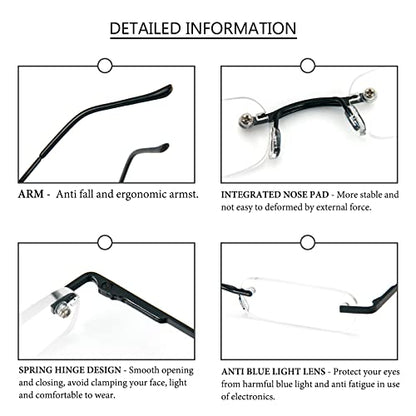 DXYXYO Mini Rimless Reading Glasses for Women Men, 2 Pack Slim Pocket Compact Metal