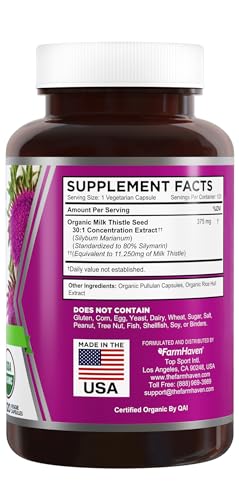 FarmHaven USDA Organic Milk Thistle Capsules | 11250mg Strength | 30X Concentrated