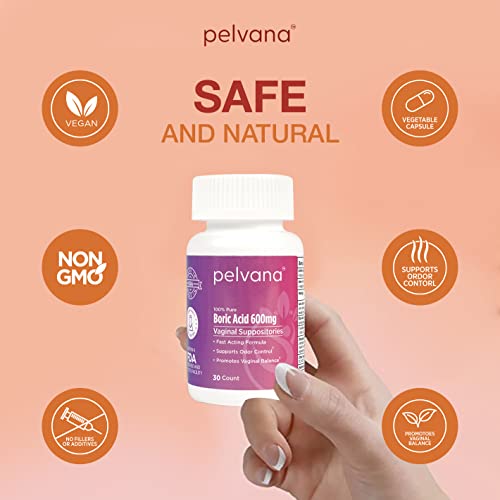 Pelvana Boric Acid Suppositories for Women 30 - for Vaginal pH Balance, Odor Control, Itching, & Discharge Pelvana