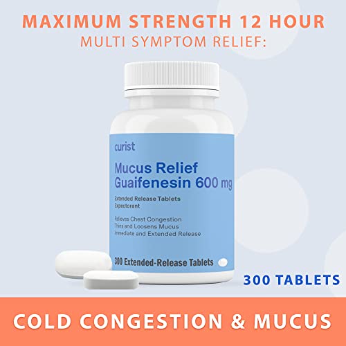 Curist Guaifenesin 600 mg Extended Release Tablets (300 Dye-Free Tablets) - Expectorant
