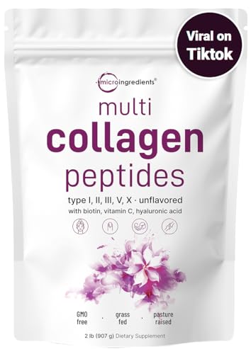 Multi Collagen Protein Powder, 2 Pounds – Type I,II,III,V,X with Biotin 10000mcg Micro Ingredients