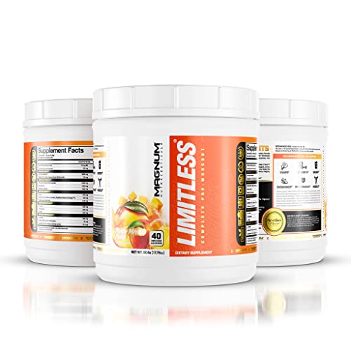 LIMITLESS Magnum 504g - Muscle Workout Powder, Sport Pre Workout for Men and Women, May Assist & Support Increase Energy, Focus, and Endurance - Peach Mango Rush