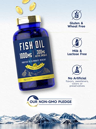 Fish Oil 1000mg | 300mg Omega 3 | 250 Count | Non-GMO and Gluten Free Supplement