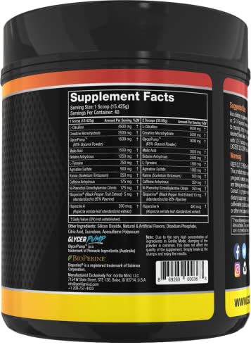 Gorilla Mode Pre Workout - Massive Pumps · Laser Focus · Energy · Power - L-Citrulline
