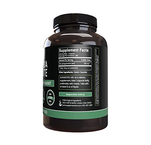 PURE ORIGINAL INGREDIENTS Yerba Mate (365 Capsules), No Magnesium Or Rice Fillers PURE ORIGINAL INGREDIENTS