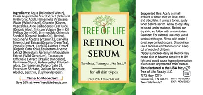 Tree of Life Retinol Serum for Face w/Hydrating Hyaluronic Acid for Wrinkle Soothing
