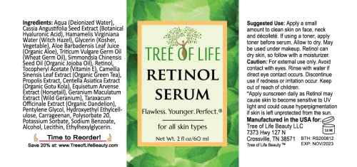 Tree of Life Retinol Serum for Face w/Hydrating Hyaluronic Acid for Wrinkle Soothing