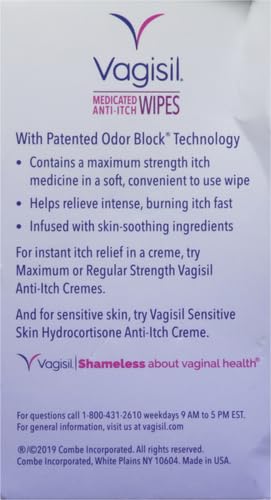 Vagisil Anti-Itch Medicated Feminine Intimate Wipes for Women, Maximum Strength, Gynecologist Tested Vagisil