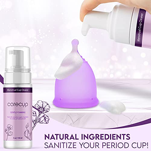 CareCup Menstrual Cup Cleaner - Unscented Foaming Sterilizer Wash for Silicone Period discs - Wipes Clean CareCup