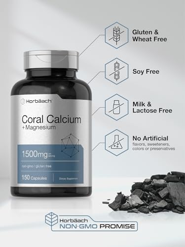 Coral Calcium 1500mg 150 Capsules | Plus Magnesium | Non-GMO, Gluten Free Supplement