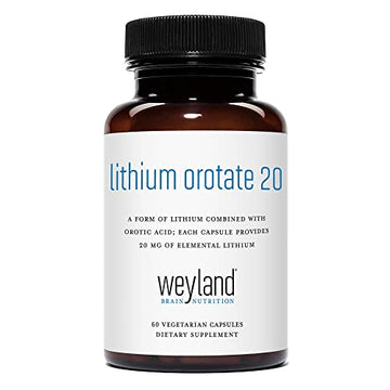 Lithium Orotate 20mg (1 Bottle), 60 Vegetarian Capsules, Lithium Supple