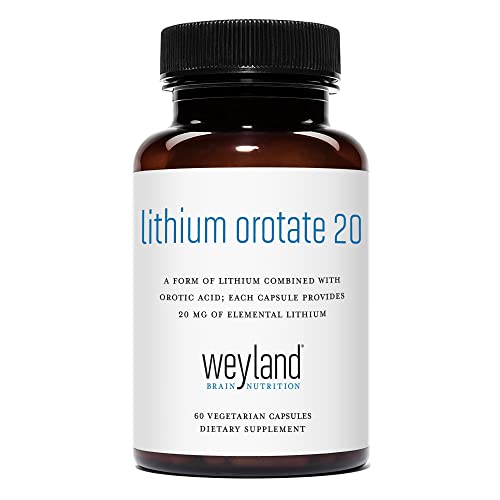 Lithium Orotate 20mg (1 Bottle), 60 Vegetarian Capsules, Lithium Supple